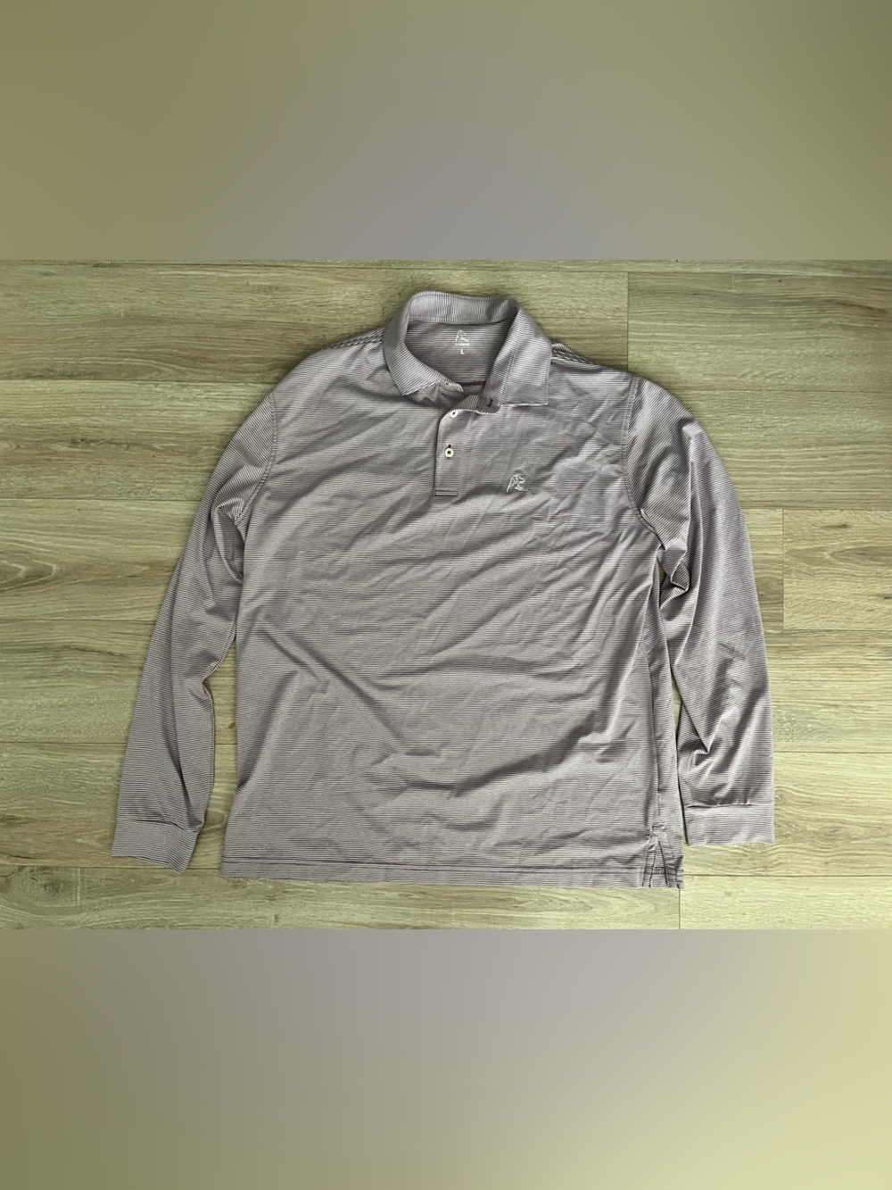 Rhoback Men’s The Whaler Heather Stripe Long Sleeve Performance Polo Large